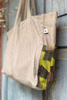 Classic-Beige Cotton Tote Bag with Chindi Side Pockets.-bihart