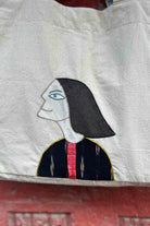 Short Hair Girl Hand Applique Tote Bag-bihart