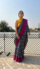 Black Pink yellow cotton handloom saree new collection