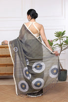 Handloom Olive Green Stripes Mul Cotton Eye Ball Saree-Sutra Art of Clothing