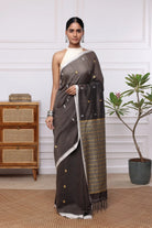 Handloom Espresso Brown Pure Cotton Saree-Sutra Art of Clothing
