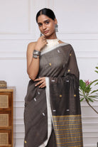 Handloom Espresso Brown Pure Cotton Saree-Sutra Art of Clothing