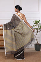 Handloom Espresso Brown Pure Cotton Saree-Sutra Art of Clothing