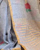 Linen cotton grey saree for festivities with zari