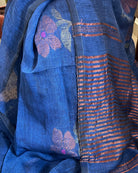 Linen cotton cobalt blue saree for festivities with zari
