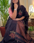Shop AaMe Phool Rajani saree in breathable linen cotton fabric