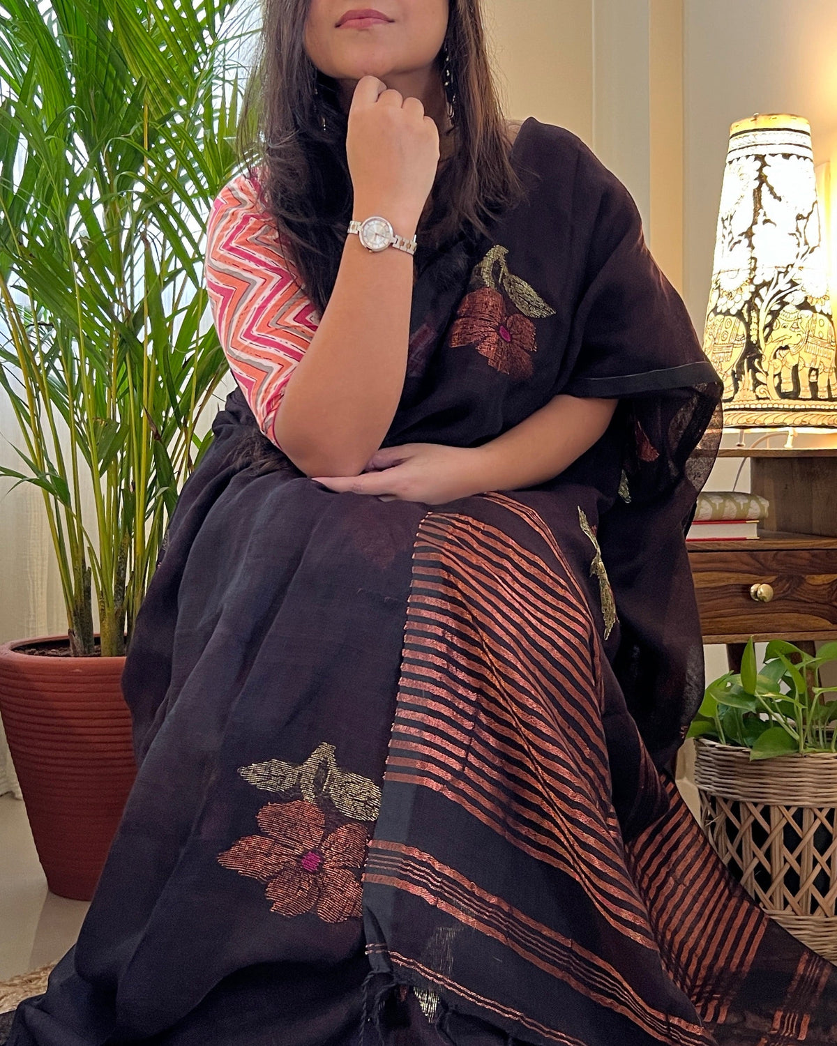 Shop AaMe Phool Rajani saree in breathable linen cotton fabric