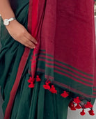 Green-maroon soft and comfortable Khadi cotton saree 