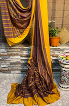 Brown - Yellow cotton handloom saree new collection