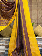 Brown - Yellow cotton handloom saree new collection