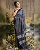 Soft and Comfortable handloom cotton saree in black and white checks