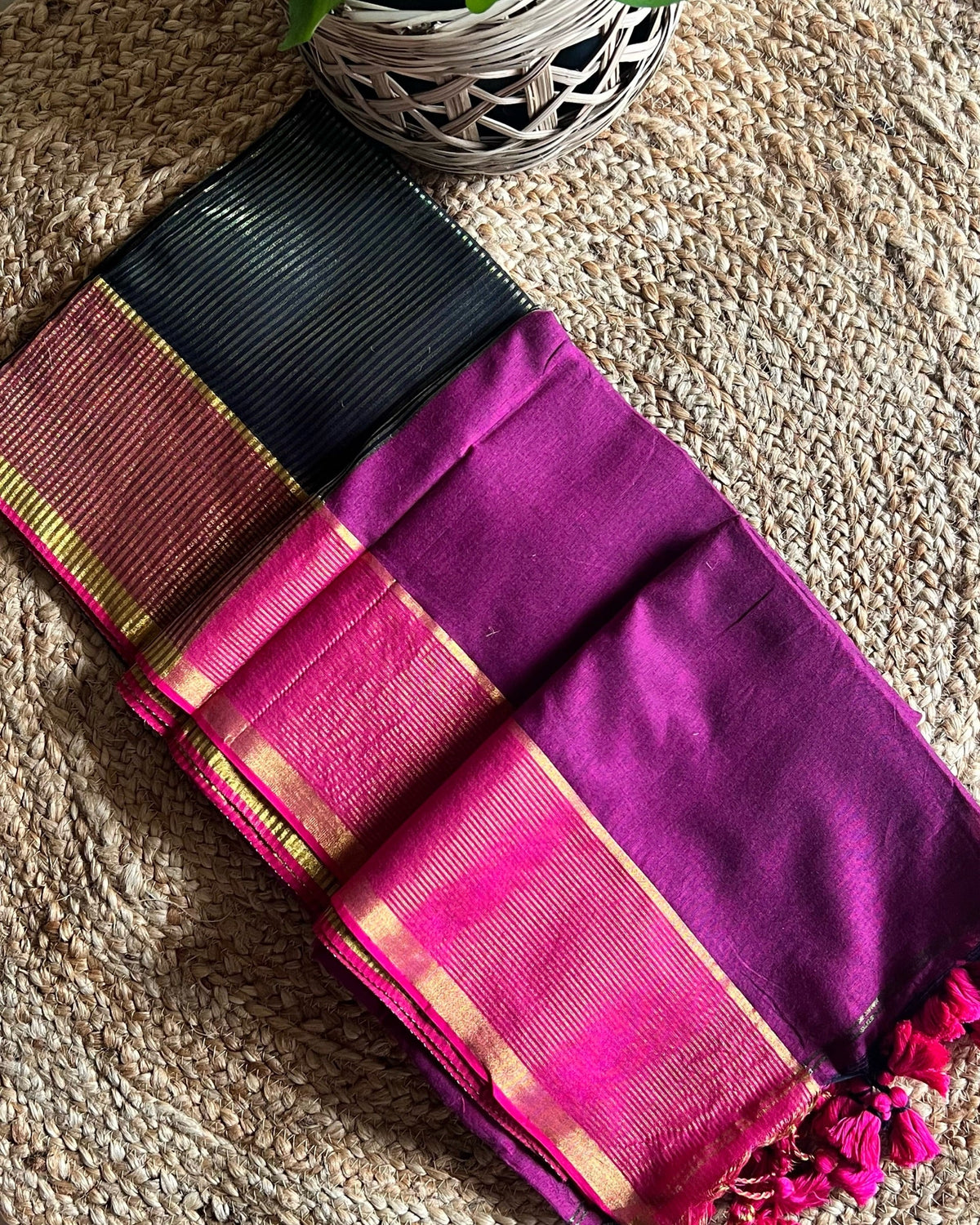 Shop Aame Noor-e-Siyah saree in breathable black cotton with zari work