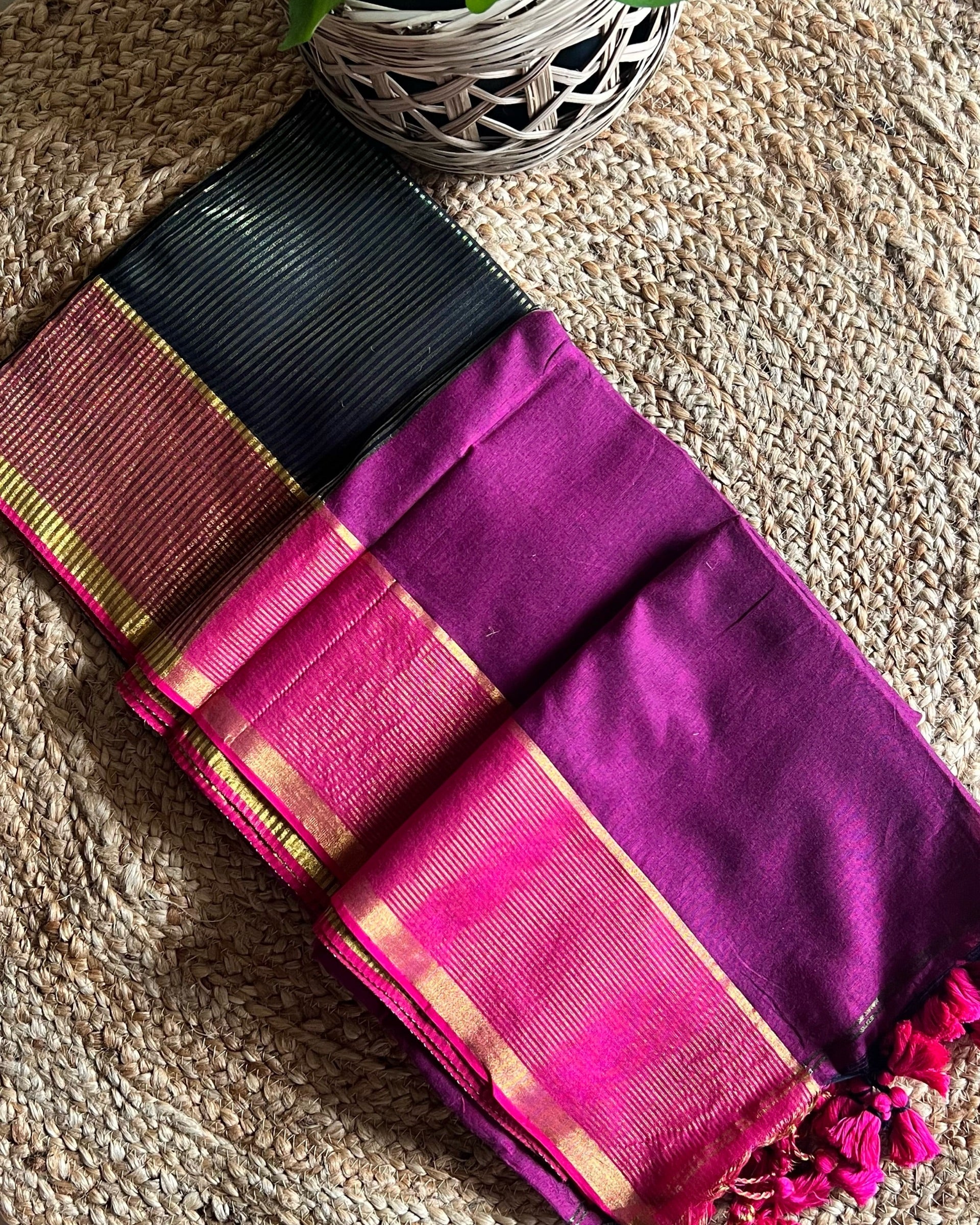 Shop Aame Noor-e-Siyah saree in breathable black cotton with zari work