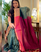 Cotton zari handloom saree in green shade with timeless ethnic appeal