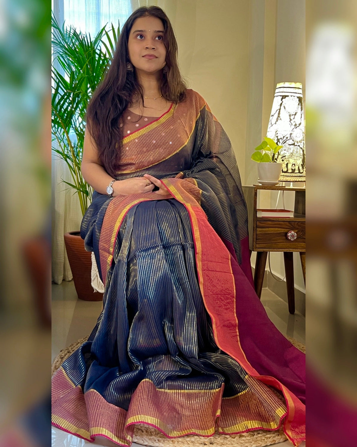 Shab Blue Zari Cotton Festive Handloom Saree by Shop Aame