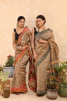 Handloom Almond Brown Block Print Chanderi Cotton Saree-Sutra Art of Clothing