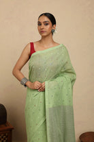 Handloom Green Polka Pure Cotton Jamdani Saree-Sutra Art of Clothing