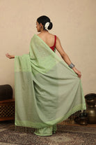 Handloom Green Polka Pure Cotton Jamdani Saree-Sutra Art of Clothing
