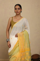Handloom White and Yellow Pure Cotton Jamdani Saree-Sutra Art of Clothing