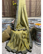 Mehendi Green - Black cotton Dhaniakhali handloom saree new collection