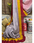 Grey yellow red  cotton handloom saree