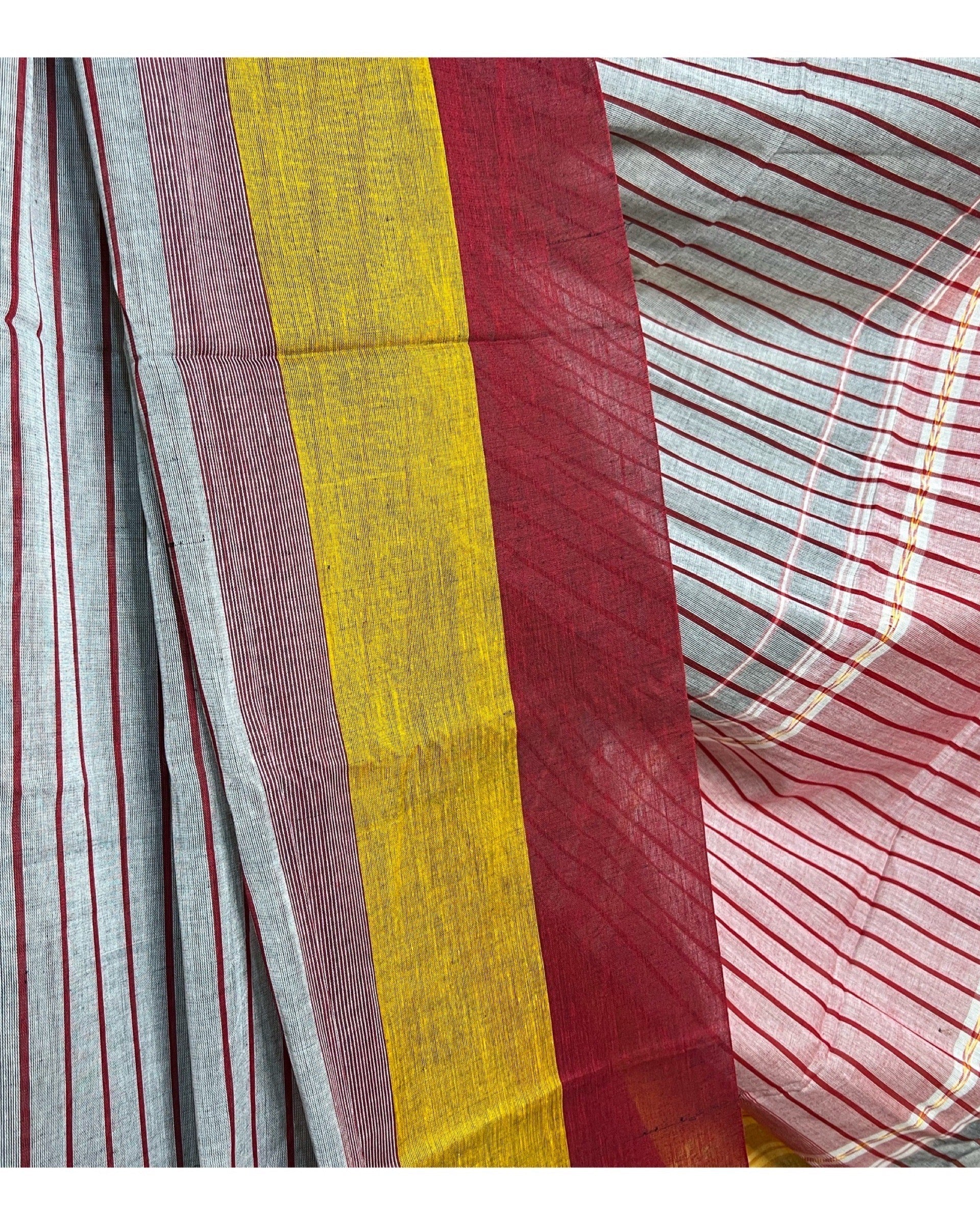 Grey yellow red  cotton handloom saree