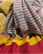Grey yellow red  cotton handloom saree