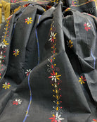 Black Khesh Cotton Kantha stitch embroidered saree in multicoloured threads 