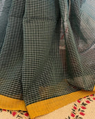 Green checkered handloom cotton saree by Shopaame with yellow border 