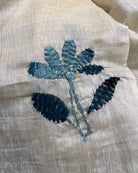 White Chanderi Cotton Kantha stitch embroidered saree in blue threads and golden border