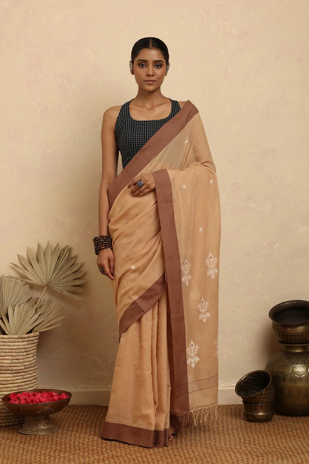 Handloom Beige Pure Cotton Jamdani Saree-Sutra Art of Clothing