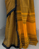 Mustard yellow-Black soft and comfortable Khadi cotton saree 
