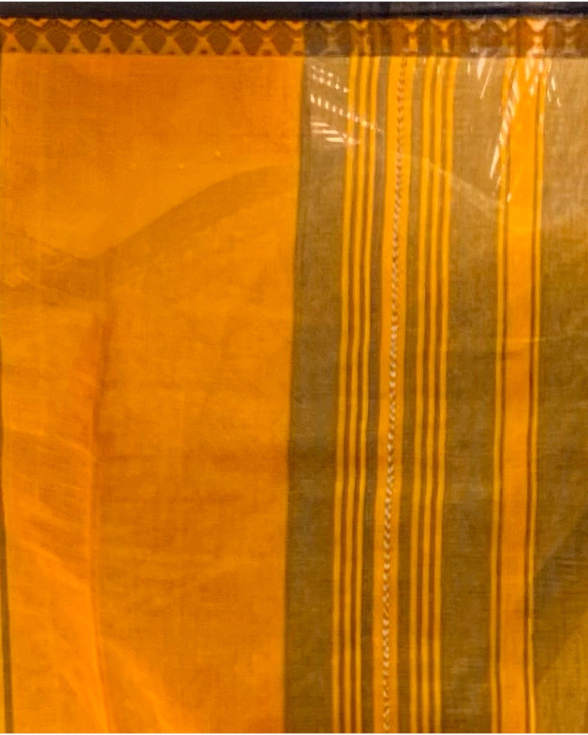 Mustard yellow-Black soft and comfortable Khadi cotton saree 