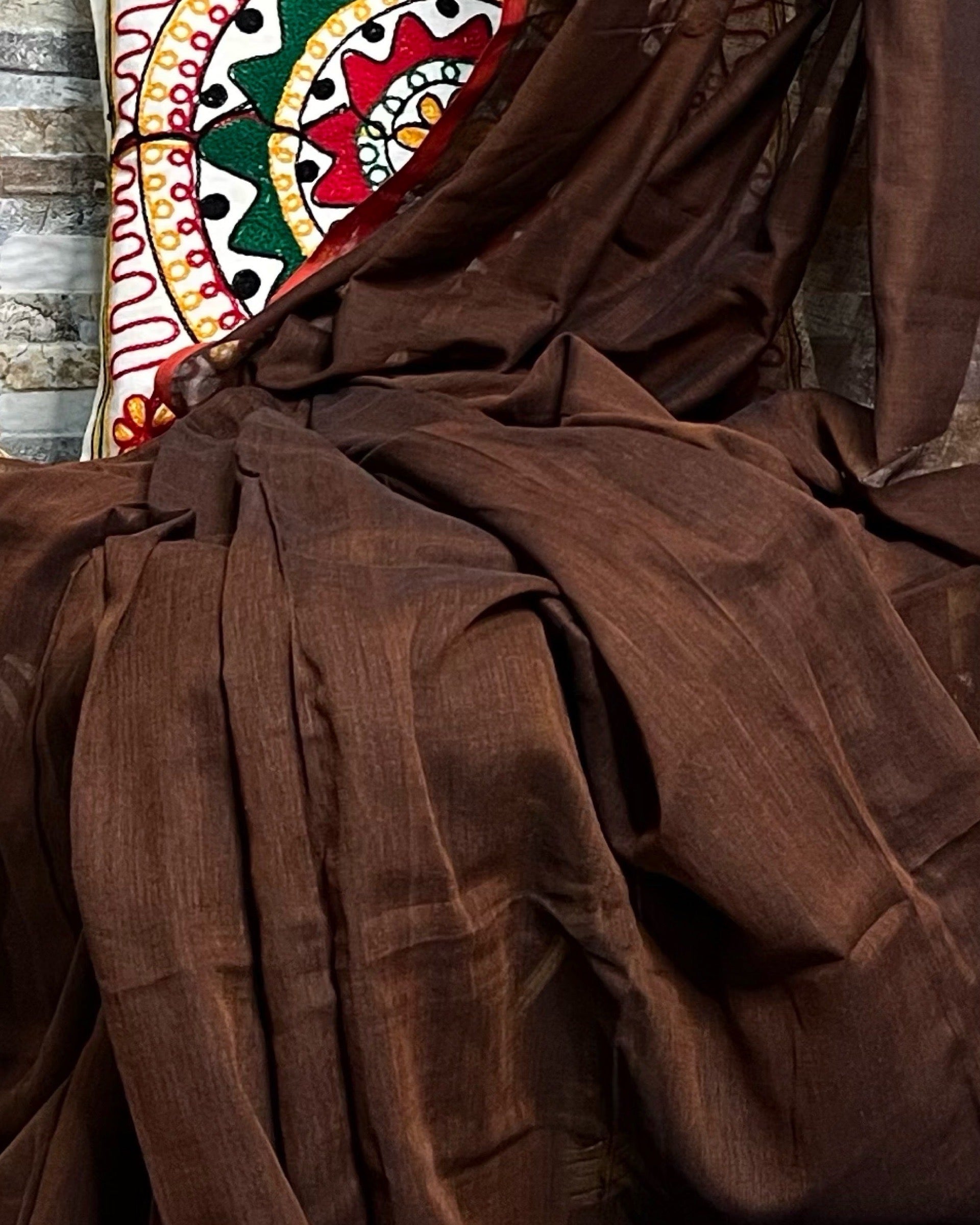 Brown- Maroon soft and comfortable Khadi cotton saree 