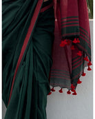 Green-maroon soft and comfortable Khadi cotton saree 