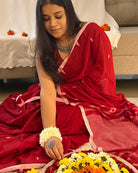 Soft and Comfortable Durga Puja Navaratri Red and White Mulmul Cotton Saree Collection,sada lal par saree,lal par sada saree look,lal par saree,lal par sada saree cotton,lal sada saree,sada saree,laal paar saree,sada saree lal par,lal par sada saree price,lal par sada saree handloom