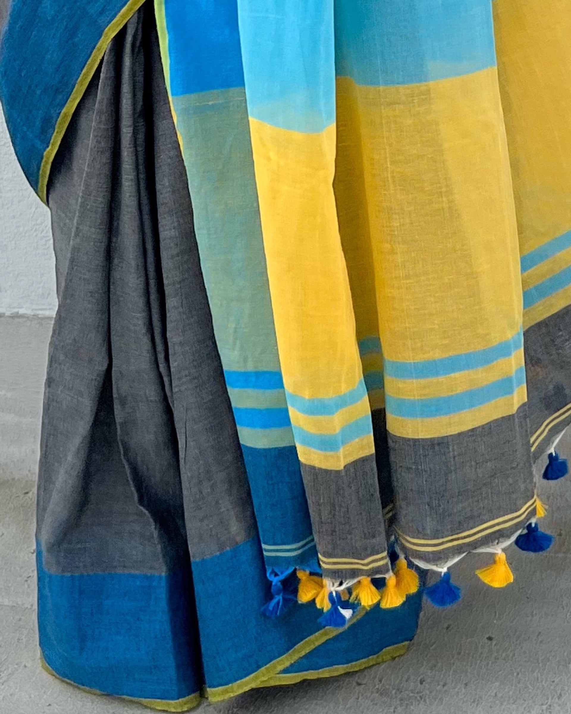 Grey-green -blue soft and comfortable Khadi cotton saree 