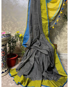 Grey-green -blue soft and comfortable Khadi cotton saree 