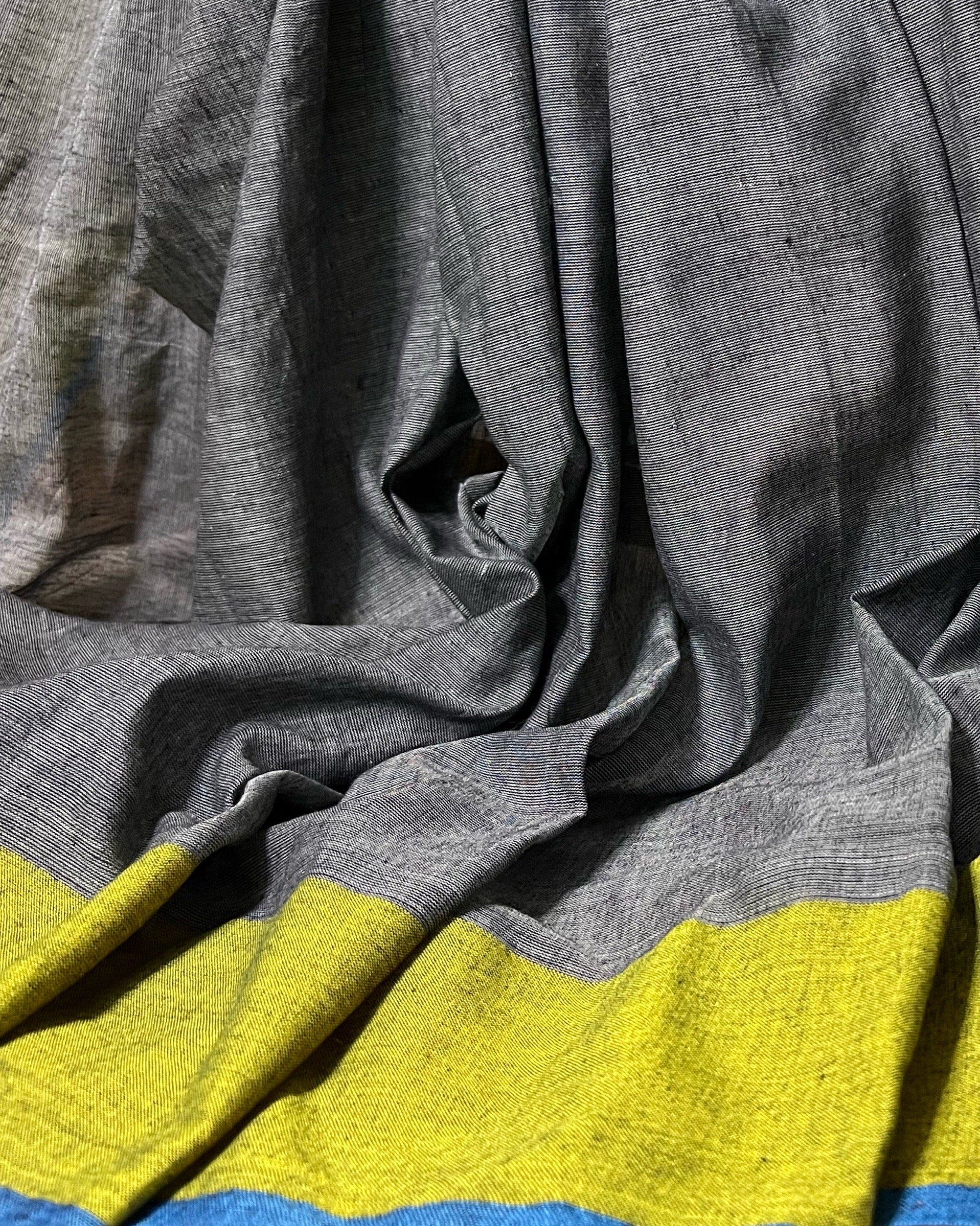 Grey-green -blue soft and comfortable Khadi cotton saree 