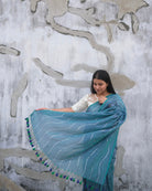 Blue Tokai Handcrafted Blue Mulmul Cotton Saree by Shop AaMe
