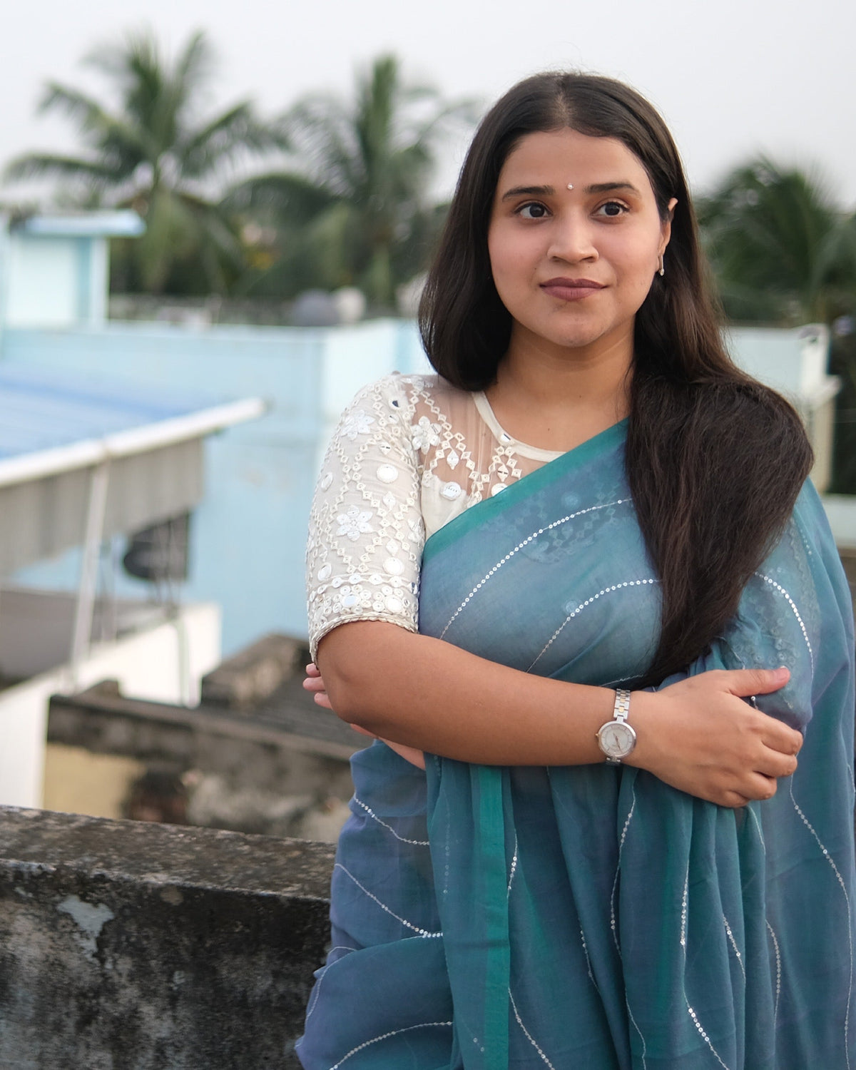 Blue Tokai mulmul cotton saree by ShopAaMe crafted for timeless ethnic elegance