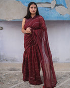 Designer maroon mulmul cotton saree by Shopaame for occasion for modern ethnic wardrobes