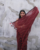 Designer maroon mulmul cotton Shopaame saree for occasion wear