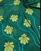 Soft and comfortable light weight dual tone emerald green mulmul cotton saree with floral hand painting good for day time wear