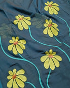 Soft and comfortable light weight dual tone blue mulmul cotton saree with floral hand painting good for day time wear