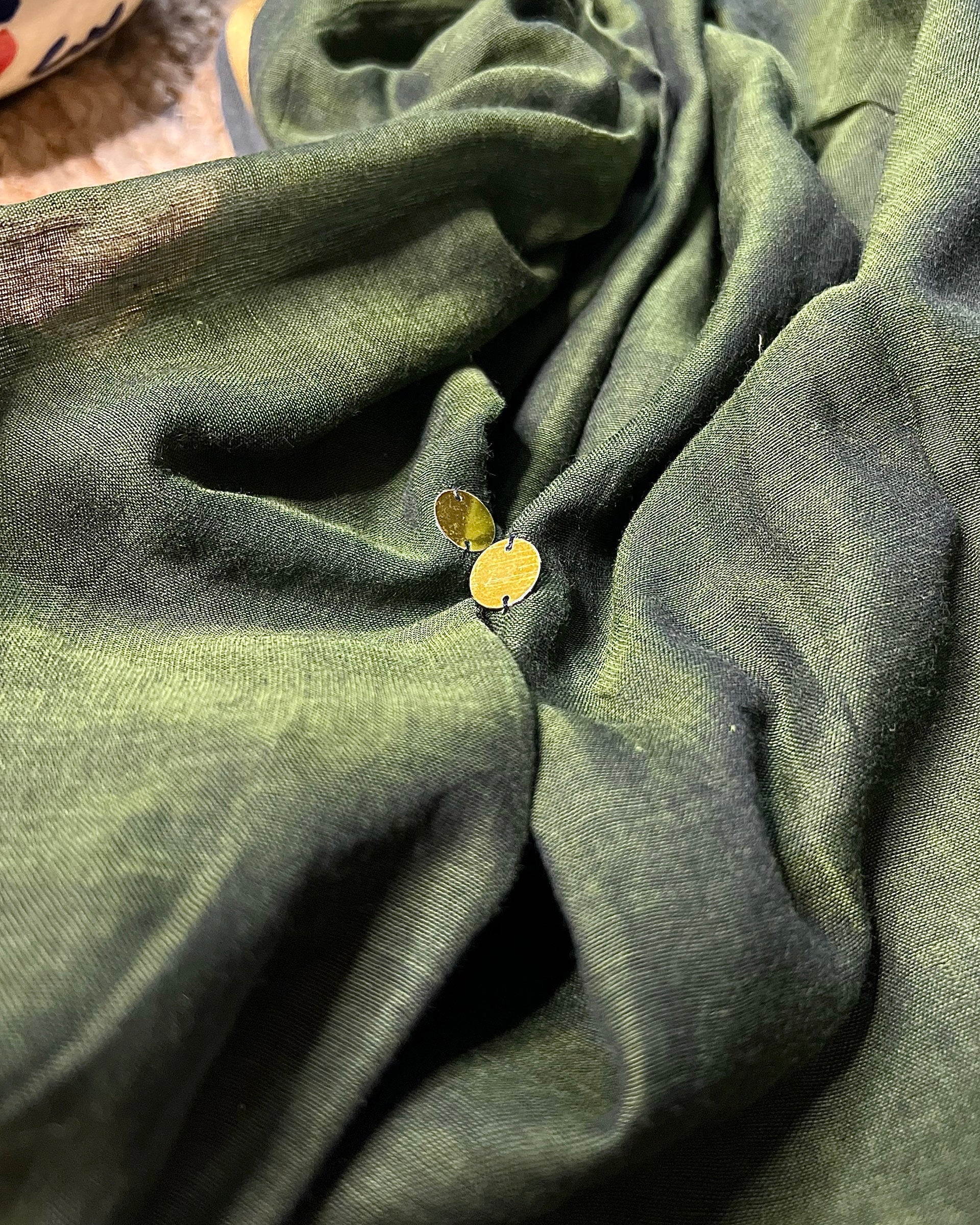 Soft and Comfortable mulmul cotton saree in green shade with golden sequin emblishment for festive or party wear at reasonable price