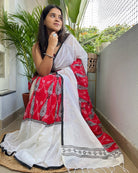 Soft and Comfortable Durga Puja Navaratri Red and White Mulmul block printed Cotton Saree Collection,sada lal par saree,lal par sada saree look,lal par saree,lal par sada saree cotton,lal sada saree,sada saree,laal paar saree,sada saree lal par,lal par sada saree price,lal par sada saree handloom