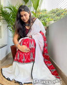 Soft and Comfortable Durga Puja Navaratri Red and White Mulmul block printed Cotton Saree Collection