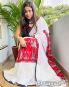 Soft and Comfortable Durga Puja Navaratri Red and White Mulmul block printed Cotton Saree Collection