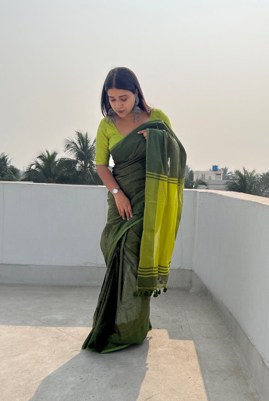 Green soft and comfortable Khadi cotton saree 